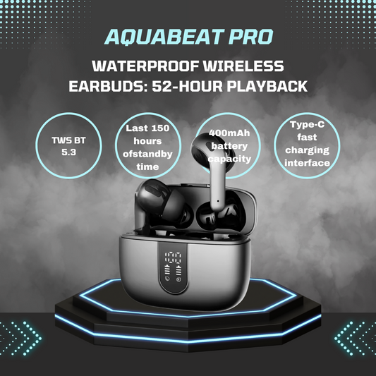 AquaBeat Pro - Waterproof Wireless Earbuds: 52-Hour Playback